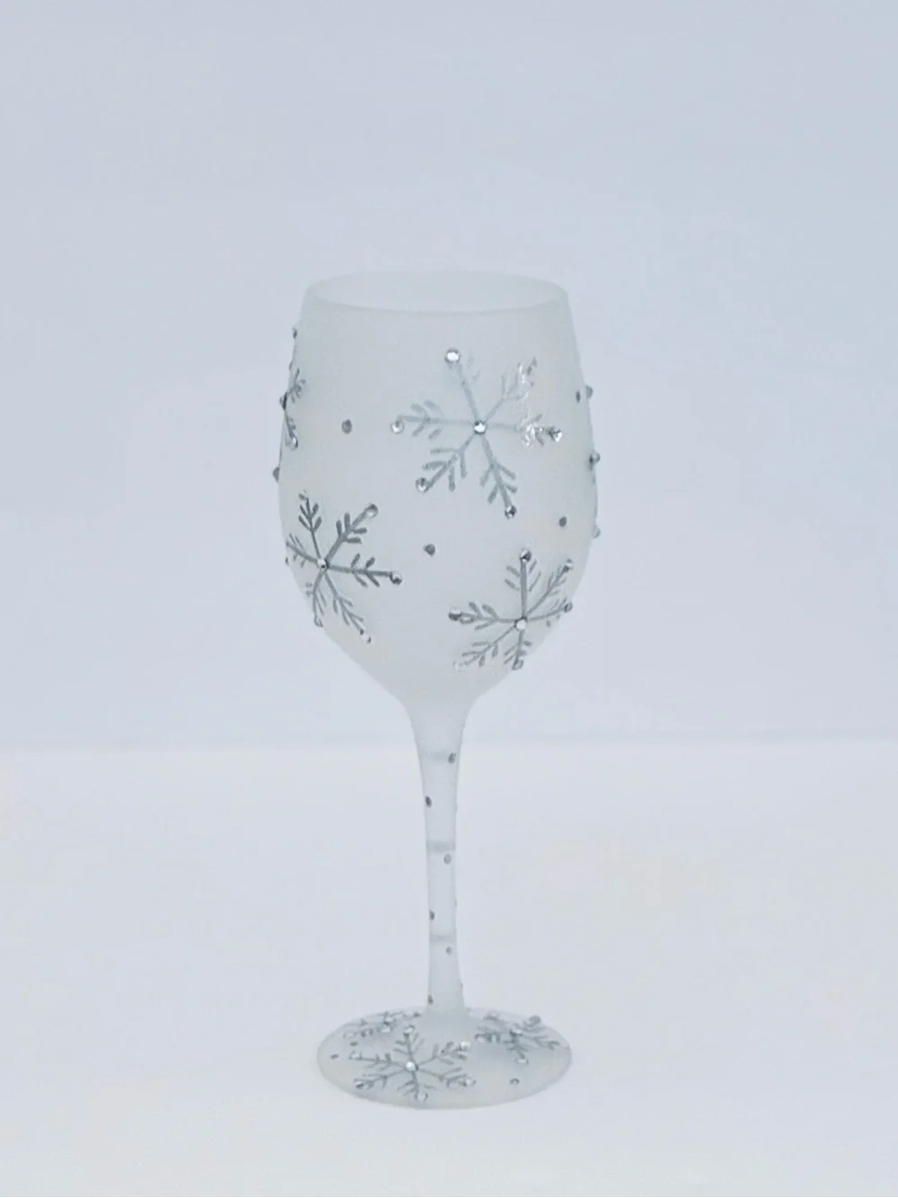 Pier 1 Winter Frosted Wine Glass With Rhinestone Snowflakes